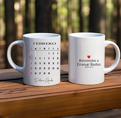 Taza personalizada con calendario y corazón resaltado